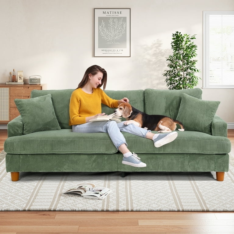 Sofa Extra Deep Seats Sage Green Corduroy Modern Living Room