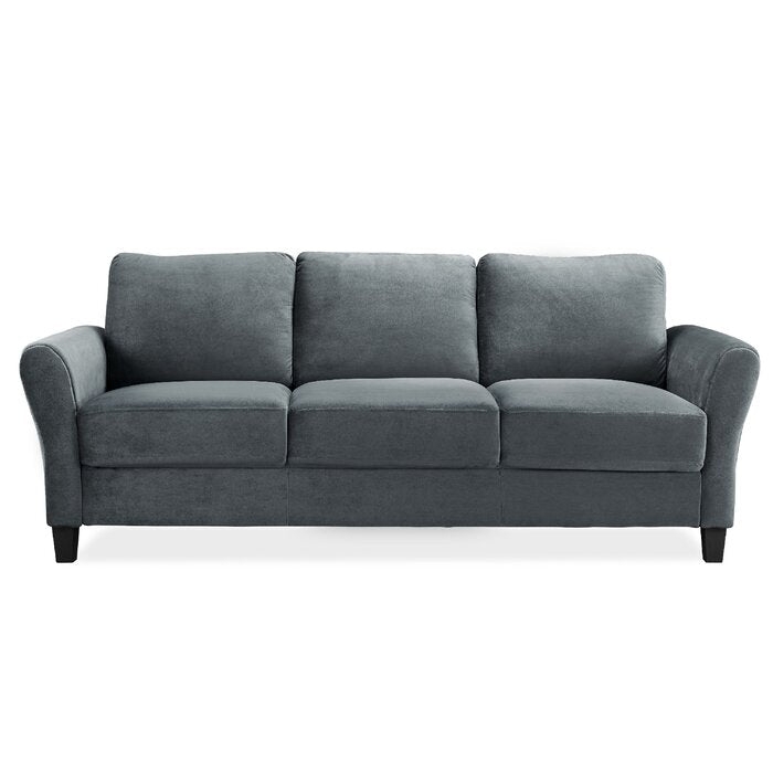 Sofa Flared Arms Charcoal Grey Three-Seater Transitional Living Room Sofa