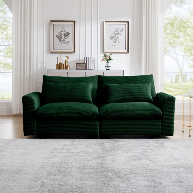 Sofa Forest Green Corduroy Deep Seating Track Arms Contemporary