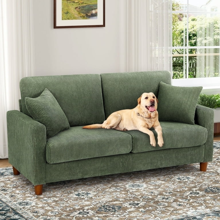 Sofa Forest Green Corduroy Deep Seating Track Arms Minimalist Living Room