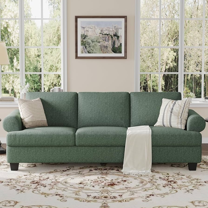 Sofa Forest Green Woven Texture Rolled Arms Lawson Style