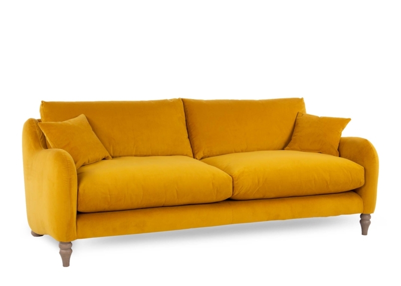 Sofa Four Seater Low Back Curved Arms Turned Wooden Legs Velvet