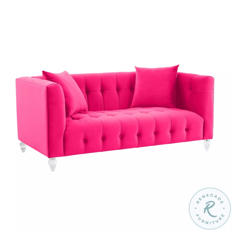 Sofa Fuchsia Velvet All-Over Tufting Clear Acrylic Legs Glam