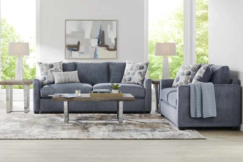 Sofa In Chenille-Like Fabric With Polished Metal Base