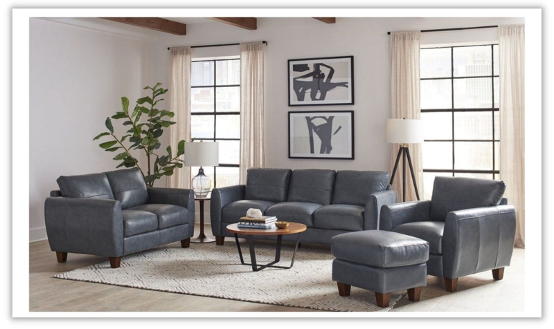 Sofa In Leather Like Upholstery With Tapered Wood Legs