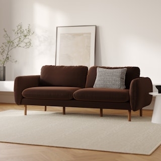 Sofa in Pacific Brown Velvet with Six Tapered Legs Mid Century Style