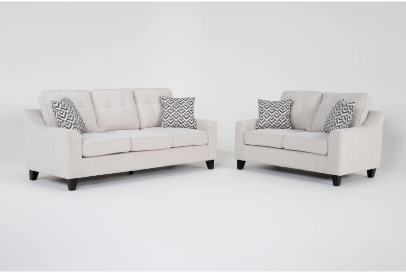 Sofa Loveseat Set Cream Fabric Flared Arms Tapered Legs