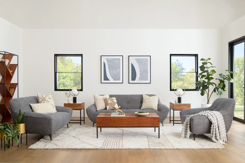 Sofa Mid-Century Modern Low Profile Dark Gray Fabric