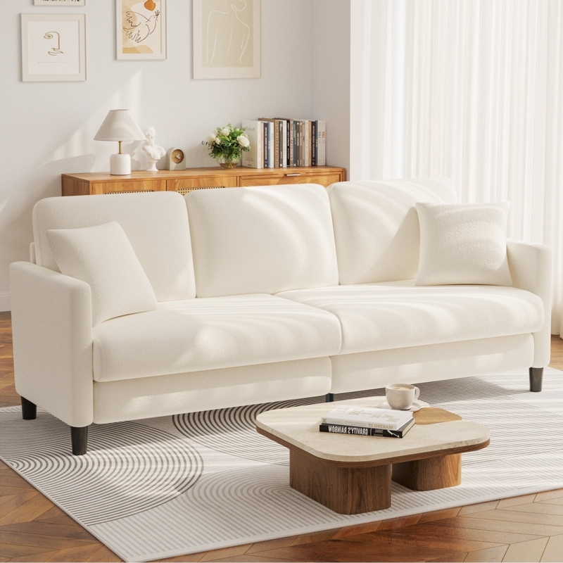 Sofa Minimalist Cream Couch with Deep Seats and Textured Fabric