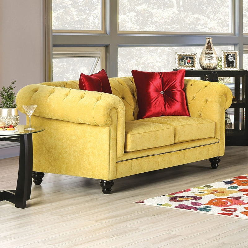 Sofa Nailhead Trim Bun Feet Rolled Arms Traditional Velvet Couch