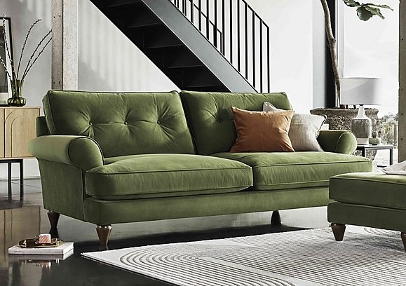 Sofa, Navy Velvet Chesterfield, Turned Legs with Casters, Button Tufted.