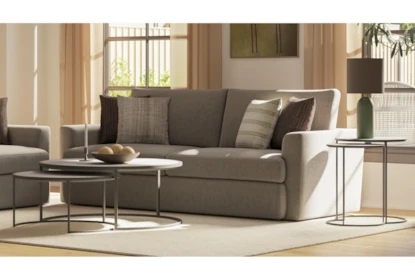Sofa Neutral Fabric Track Arm Nesting Coffee Table Set