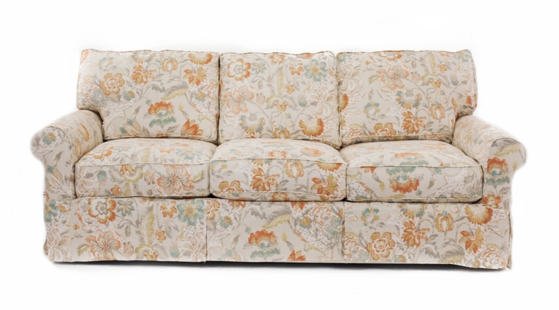 Sofa Orange Floral Print Rolled Arms Skirted Base Traditional
