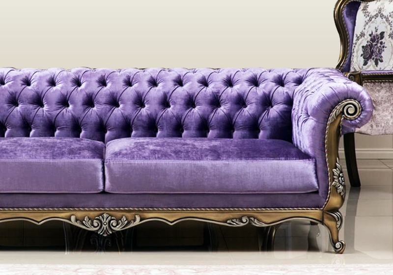 Sofa Ornate Carved Frame Diamond Tufting Antique Gold Velvet