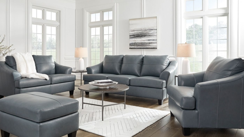 Sofa Set Contemporary Leather-Like Upholstery Pillow Top Arms
