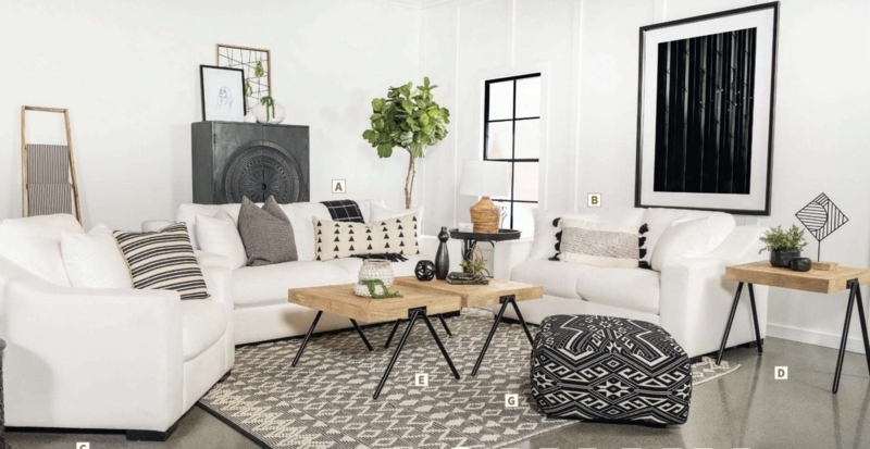 Sofa Set White Modern Minimalist Square Arms Stain Resistant