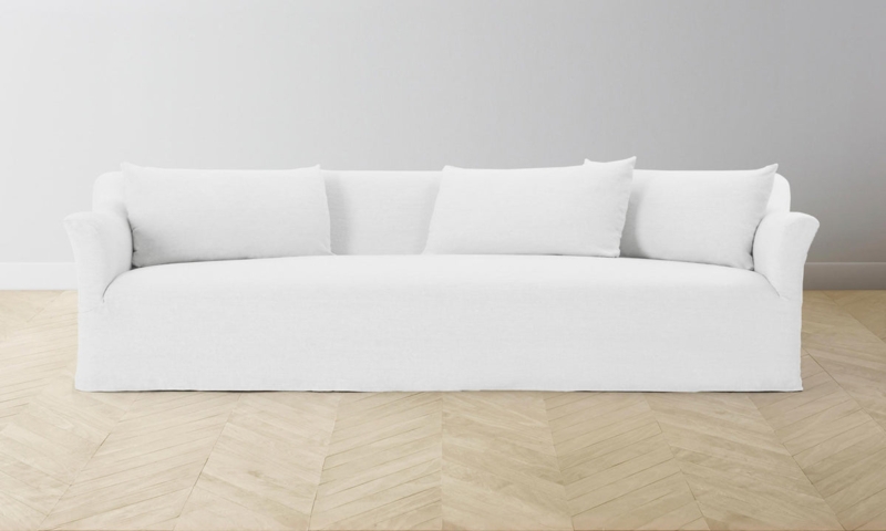 Sofa Slipcovered Bench Seat Flared Arms Linen Weave