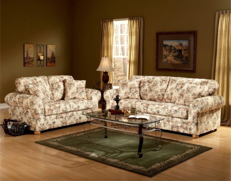 Sofa Traditional Floral Print Rolled Arms Bun Feet Classic