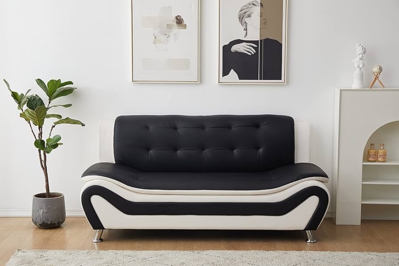 Sofa Tufted Backrest Curved Silhouette Two-Tone Faux