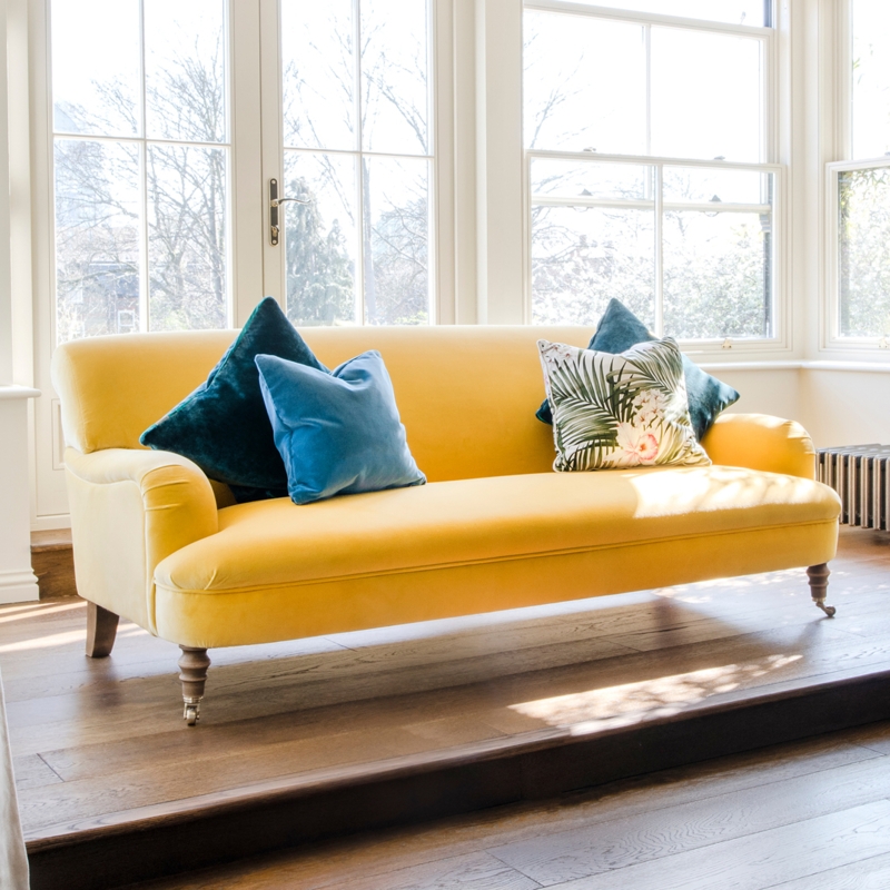 Sofa Turned Legs With Casters Curved Arms Traditional Velvet Couch