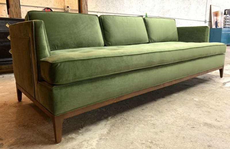 Sofa, Velvet, Single Bench Seat, Tapered Wood Base
