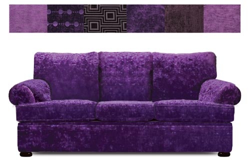 Sofa Vibrant Purple Color Crushed Velvet Texture Rolled Arms Traditional