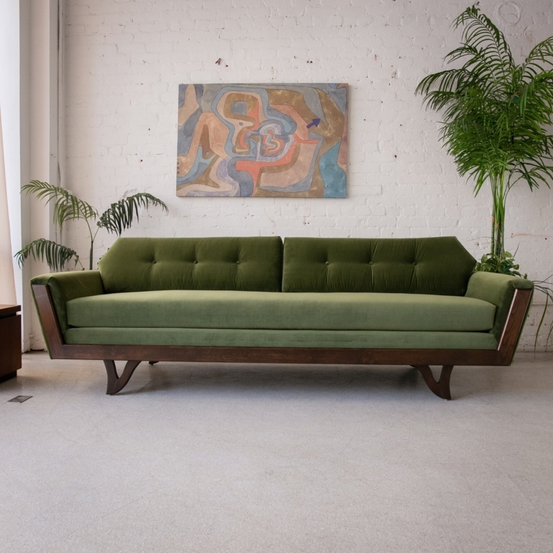 Sofa, Walnut Frame, Velvet, Bench Seat, Button Tufting