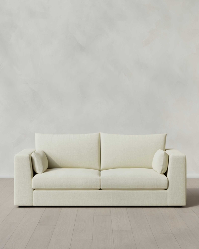 Sofa Wide Block Arms Low Profile Ivory Linen Performance Fabric