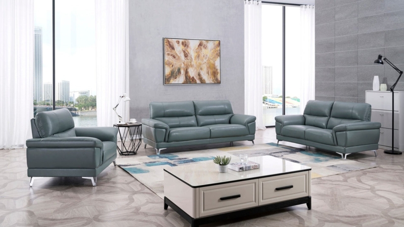 Sofa With Adjustable Headrests And Chrome Flared Legs