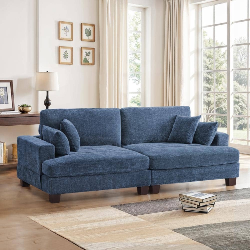 Sofa with Chenille Upholstery and Square Track Arms