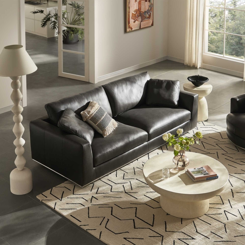 Sofa with Pedestal Base, Minimalist Low Profile Modern Couch