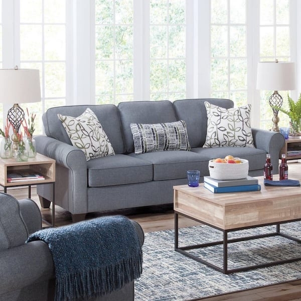 Sofa With Rolled Arms And Botanical Accent Pillows