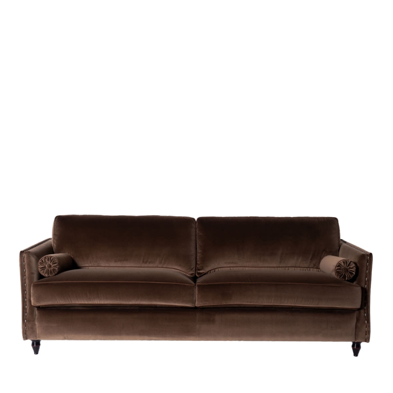 Sofa with Sunburst Bolster Pillows and Nailhead Trim Traditional Style
