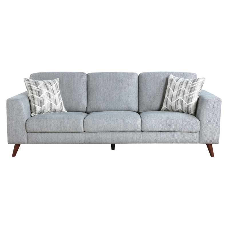 Sofa With Tapered Wood Legs And Chevron Accent Pillows