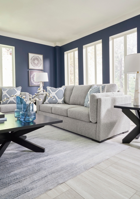 Sofa With Track Arms And Dark X-Base Side Tables