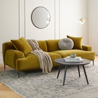 Sofa Yarrow Gold Velvet Slender Metal Legs Low Profile Contemporary
