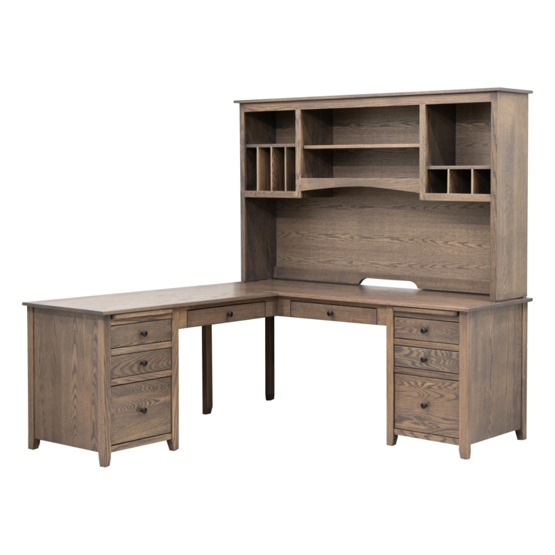 Solid Wood L-Shaped Desk Hutch, Grey Shadow Oak Finish