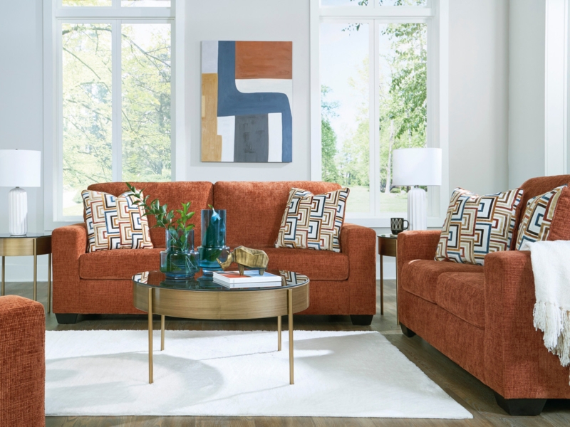 Spice Orange Sofa and Loveseat Set with Track Arms