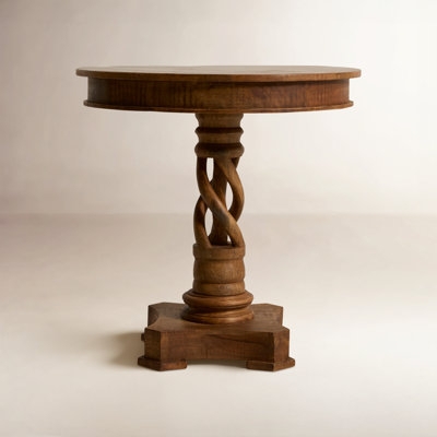 Spiral Pedestal End Table, Tall Rustic Wood Accent