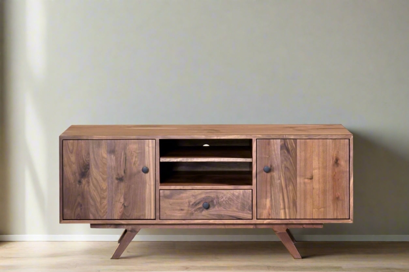 Splayed Leg Mid-Century Media Console with Round Knobs