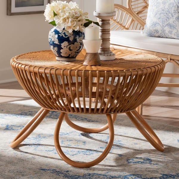 Splayed Leg Rattan Coffee Table, Round, Bohemian Style