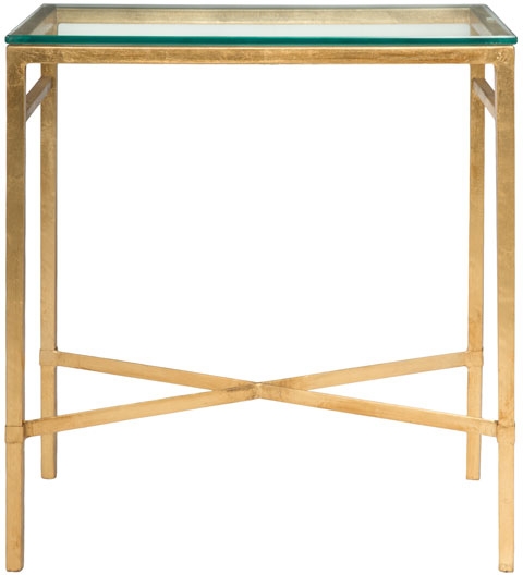 Square Accent Table Inset Glass Top Gold Leaf X Base