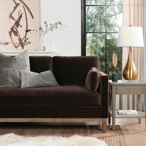 Square Arm Sofa with Wood Base in Modern Farmhouse Living Room