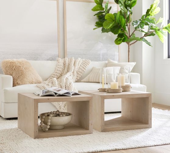 Square Bunching Coffee Tables Whitewashed Open Box