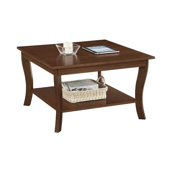 Square Coffee Table Espresso Finish Curved Cabriole Legs Two Tier Shelf