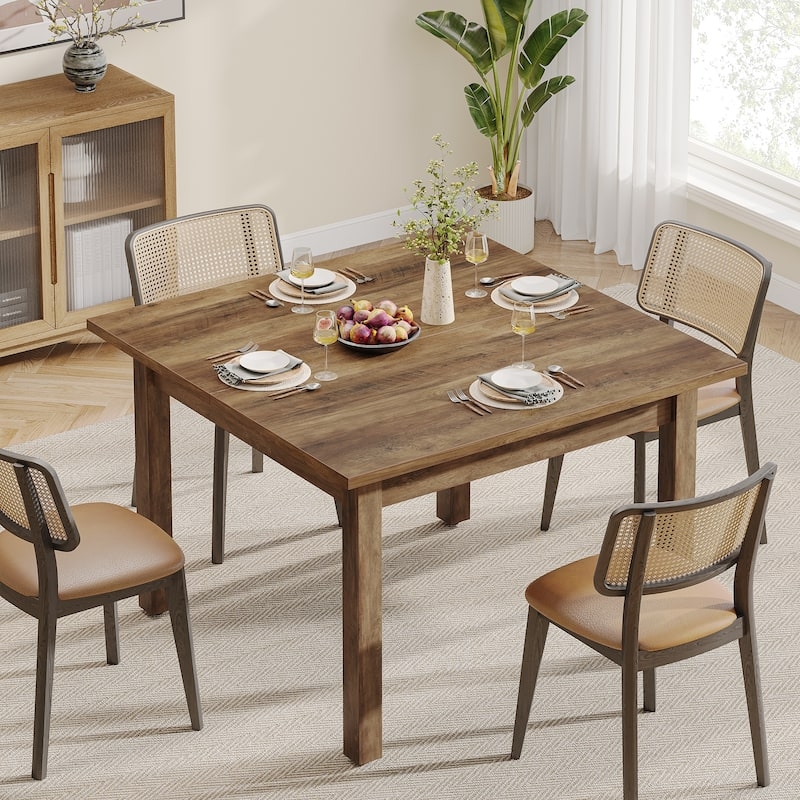 Square Dining Table Caned Back Chairs Wood Toned Mid Century