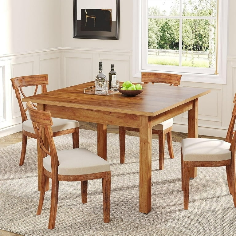 Square Dining Table Warm Wood X-Back Chairs Farmhouse Set