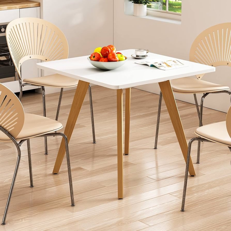 Square Dining Table White Splayed Legs Mid Century Modern Small Space