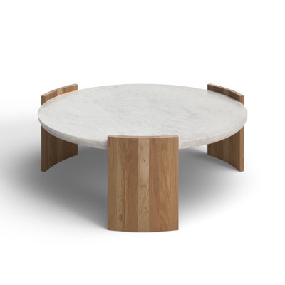 Square Low Profile Coffee Table, Thick Light Wood Top, Recessed Plinth