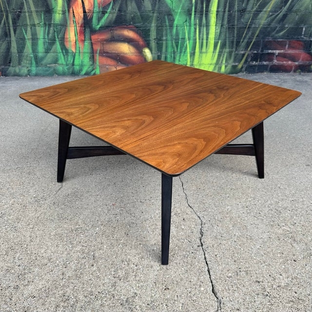 Square MCM Coffee Table Prominent Grain Tapered Legs